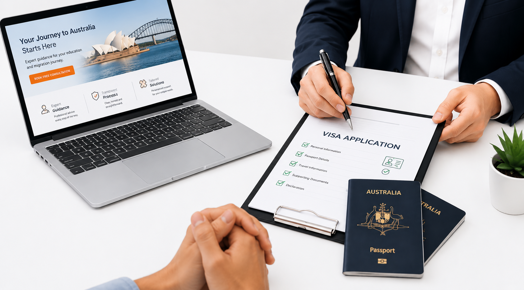Student visa application on laptop